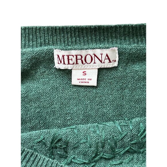 Merona Sweater Womens Small Green Embellished Jewel Neck Pullover Lightweight - Picture 2 of 5